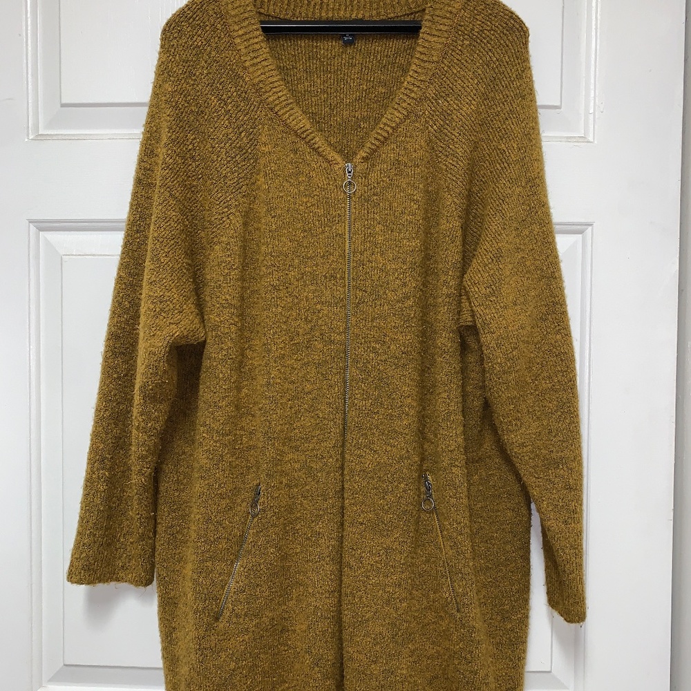 Torrid marigold yellow marled knit zip front sweater jacket zip pockets size 4